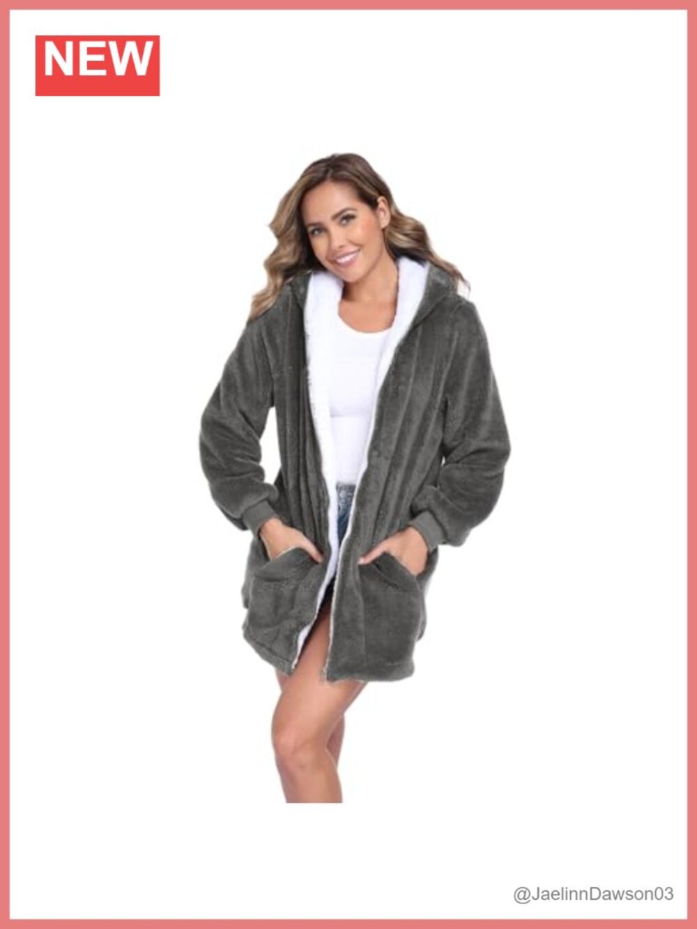 Oversized Full Zip Fleece Hoodie Jacket with Sherpa Lining and Pockets